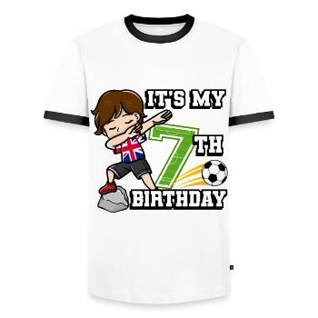 Soccer Boy C’est mon drapeau du 7e anniversaire - T-shirt contrasté Homme - blanc/noir - Devant - AI Model Female 172 light (172cm) & AI Model Male 178 dark (178cm)