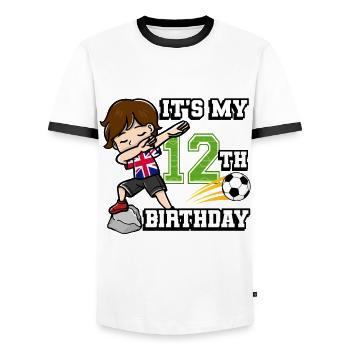 Soccer Boy C’est mon 12e anniversaire Flag Des - T-shirt contrasté Homme - blanc/noir - Devant - AI Model Female 172 light (172cm) & AI Model Male 178 dark (178cm)