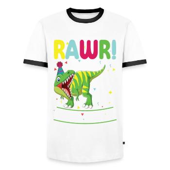 Dinosaurier 5 Jahre Alt 5. Geburtstag Party - Männer Kontrast-T-Shirt - Weiß/Schwarz - Vorne - AI Model Female 172 light (172cm) & AI Model Male 178 dark (178cm)