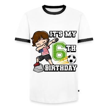 Footballer Boy I'm already 6th birthday - Men's Ringer Shirt - white/black - Front - AI Model Female 172 light (172cm) & AI Model Male 178 dark (178cm)