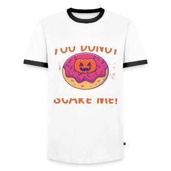 She Donut Scare Me Kindergarten travail | Beignet - T-shirt contrasté Homme - blanc/noir - Devant - AI Model Female 172 light (172cm) & AI Model Male 178 dark (178cm)
