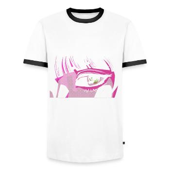Je viens de mettre en pause mon anime pour arriver ici - T-shirt contrasté Homme - blanc/noir - Devant - AI Model Female 172 light (172cm) & AI Model Male 178 dark (178cm)