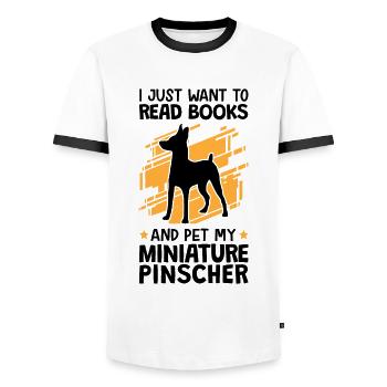 Coup de Pinscher nain et lecture de Pinscher - T-shirt contrasté Homme - blanc/noir - Devant - AI Model Female 172 light (172cm) & AI Model Male 178 dark (178cm)