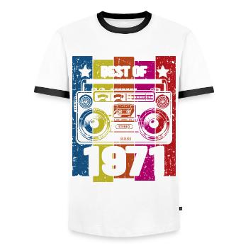 Best Of 1971 Stereo Radio Kassettenspieler - Männer Kontrast-T-Shirt - Weiß/Schwarz - Vorne - AI Model Female 172 light (172cm) & AI Model Male 178 dark (178cm)