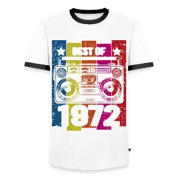 Meilleur de 1972 Stéréo Radio Cassette Player - T-shirt contrasté Homme - blanc/noir - Devant - AI Model Female 172 light (172cm) & AI Model Male 178 dark (178cm)