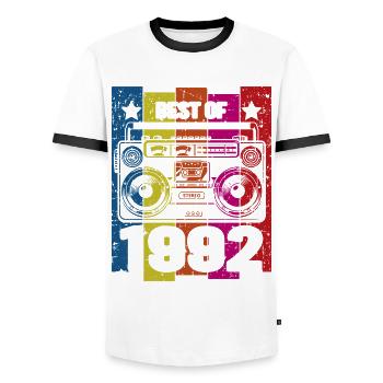 Meilleur de 1992 Stereo Radio Cassette Player - T-shirt contrasté Homme - blanc/noir - Devant - AI Model Female 172 light (172cm) & AI Model Male 178 dark (178cm)