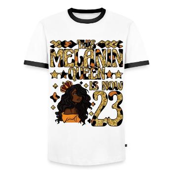 Cette reine de mélanine est maintenant noire de 23 ans - T-shirt contrasté Homme - blanc/noir - Devant - AI Model Female 172 light (172cm) & AI Model Male 178 dark (178cm)