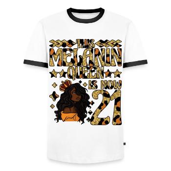 Cette reine de mélanine a maintenant 21 ans de noir - T-shirt contrasté Homme - blanc/noir - Devant - AI Model Female 172 light (172cm) & AI Model Male 178 dark (178cm)