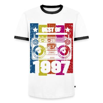 Meilleur de 1997 Stereo Radio Cassette Player - T-shirt contrasté Homme - blanc/noir - Devant - AI Model Female 172 light (172cm) & AI Model Male 178 dark (178cm)