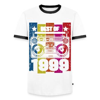 Best Of 1999 Stereo Radio Kassettenspieler - Männer Kontrast-T-Shirt - Weiß/Schwarz - Vorne - AI Model Female 172 light (172cm) & AI Model Male 178 dark (178cm)