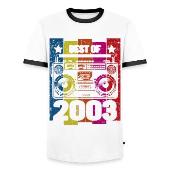 Best Of 2003 Stereo Radio Kassettenspieler - Männer Kontrast-T-Shirt - Weiß/Schwarz - Vorne - AI Model Female 172 light (172cm) & AI Model Male 178 dark (178cm)