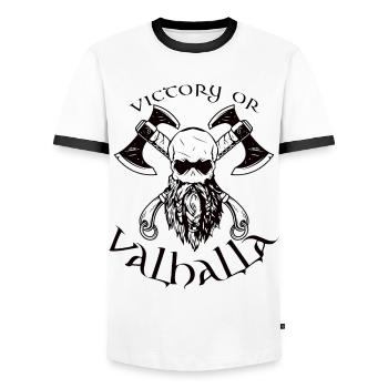 Victory or Valhalla - Männer Kontrast-T-Shirt - Weiß/Schwarz - Vorne - AI Model Female 172 light (172cm) & AI Model Male 178 dark (178cm)