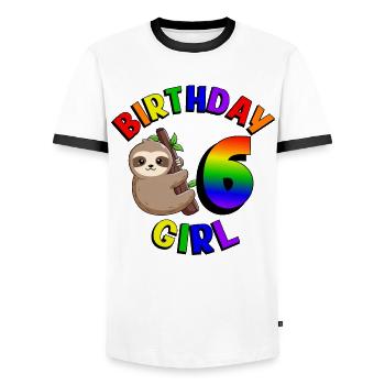 Geburtstag 6 Mädchen Niedliches Baby Faultier - Männer Kontrast-T-Shirt - Weiß/Schwarz - Vorne - AI Model Female 172 light (172cm) & AI Model Male 178 dark (178cm)
