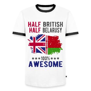 Half British Half Belarusian - Men's Ringer Shirt - white/black - Front - AI Model Female 172 light (172cm) & AI Model Male 178 dark (178cm)