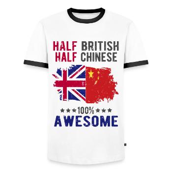Moitié britannique moitié chinois - T-shirt contrasté Homme - blanc/noir - Devant - AI Model Female 172 light (172cm) & AI Model Male 178 dark (178cm)