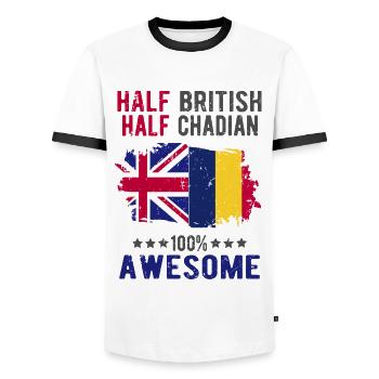 Half British Half Chader - Men's Ringer Shirt - white/black - Front - AI Model Female 172 light (172cm) & AI Model Male 178 dark (178cm)