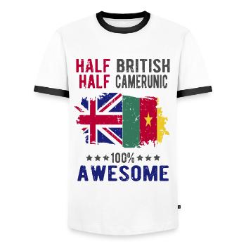 Moitié britannique moitié camerounais - T-shirt contrasté Homme - blanc/noir - Devant - AI Model Female 172 light (172cm) & AI Model Male 178 dark (178cm)