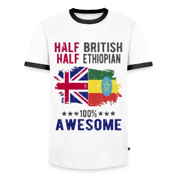 Half British Half Ethiopian - Men's Ringer Shirt - white/black - Front - AI Model Female 172 light (172cm) & AI Model Male 178 dark (178cm)