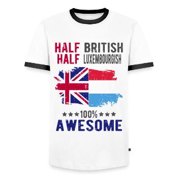 Moitié britannique moitié luxembourgeois - T-shirt contrasté Homme - blanc/noir - Devant - AI Model Female 172 light (172cm) & AI Model Male 178 dark (178cm)