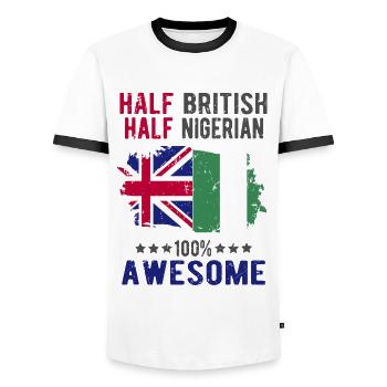 Half British Half Nigerian - Men's Ringer Shirt - white/black - Front - AI Model Female 172 light (172cm) & AI Model Male 178 dark (178cm)