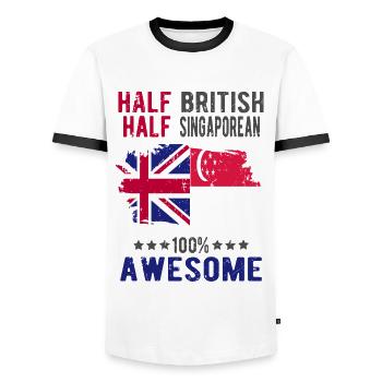Moitié britannique moitié singapourien - T-shirt contrasté Homme - blanc/noir - Devant - AI Model Female 172 light (172cm) & AI Model Male 178 dark (178cm)