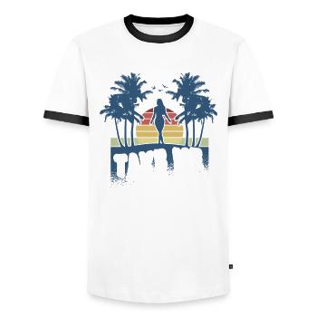 Hawaï - T-shirt contrasté Homme - blanc/noir - Devant - AI Model Female 172 light (172cm) & AI Model Male 178 dark (178cm)
