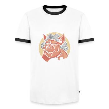 Cochon - T-shirt contrasté Homme - blanc/noir - Devant - AI Model Female 172 light (172cm) & AI Model Male 178 dark (178cm)
