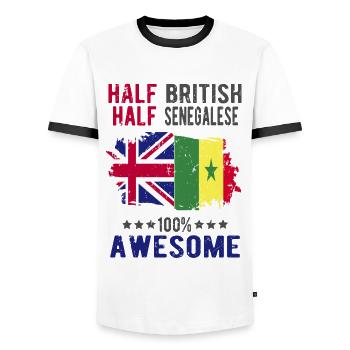 Moitié britannique moitié sénégalais - T-shirt contrasté Homme - blanc/noir - Devant - AI Model Female 172 light (172cm) & AI Model Male 178 dark (178cm)