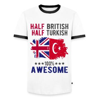 Half British Half Turk - Men's Ringer Shirt - white/black - Front - AI Model Female 172 light (172cm) & AI Model Male 178 dark (178cm)
