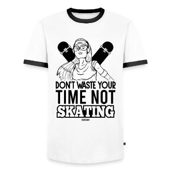coole Frau Skateboard Mädchen - Männer Kontrast-T-Shirt - Weiß/Schwarz - Vorne - AI Model Female 172 light (172cm) & AI Model Male 178 dark (178cm)