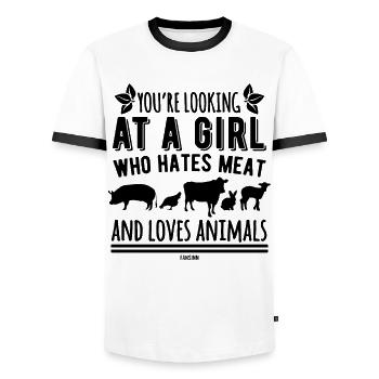 La fille aime les animaux cadeau végétalien - T-shirt contrasté Homme - blanc/noir - Devant - AI Model Female 172 light (172cm) & AI Model Male 178 dark (178cm)