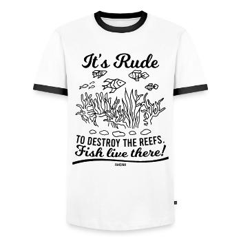 zerstör keine Riffe Fische leben dort - Männer Kontrast-T-Shirt - Weiß/Schwarz - Vorne - AI Model Female 172 light (172cm) & AI Model Male 178 dark (178cm)