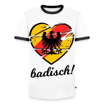 Ein Herz für Badische - Männer Kontrast-T-Shirt - Weiß/Schwarz - Vorne - AI Model Female 172 light (172cm) & AI Model Male 178 dark (178cm)