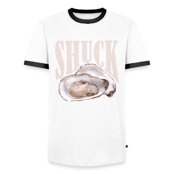 Huîtres Shuck Buddy - T-shirt contrasté Homme - blanc/noir - Devant - AI Model Female 172 light (172cm) & AI Model Male 178 dark (178cm)