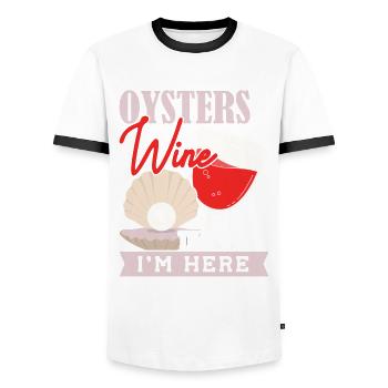 Oysters and Wine thats why Im Here Austern - Men's Ringer Shirt - white/black - Front - AI Model Female 172 light (172cm) & AI Model Male 178 dark (178cm)