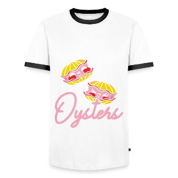 Just a Girl who Loves Oysters Austern - Men's Ringer Shirt - white/black - Front - AI Model Female 172 light (172cm) & AI Model Male 178 dark (178cm)