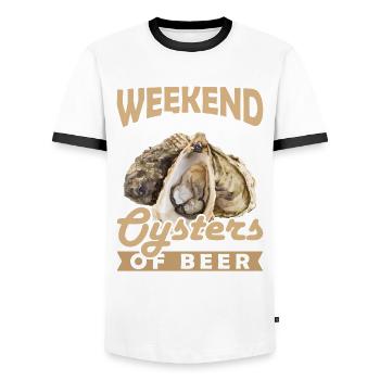 Weekend Forecast Oysters with a Chance of Austern - Men's Ringer Shirt - white/black - Front - AI Model Female 172 light (172cm) & AI Model Male 178 dark (178cm)