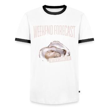 Weekend Forecast Oysters with a Chance of Austern - Men's Ringer Shirt - white/black - Front - AI Model Female 172 light (172cm) & AI Model Male 178 dark (178cm)