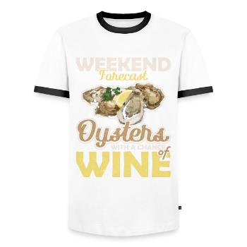 Weekend Forecast Oysters with a Chance of Austern - Men's Ringer Shirt - white/black - Front - AI Model Female 172 light (172cm) & AI Model Male 178 dark (178cm)