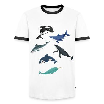 Coutures - T-shirt contrasté Homme - blanc/noir - Devant - AI Model Female 172 light (172cm) & AI Model Male 178 dark (178cm)