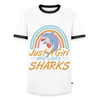 Girl loves Sharks - Männer Kontrast-T-Shirt - Weiß/Schwarz - Vorne - AI Model Female 172 light (172cm) & AI Model Male 178 dark (178cm)