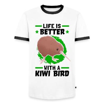 La vie est meilleure avec un oiseau kiwi - T-shirt contrasté Homme - blanc/noir - Devant - AI Model Female 172 light (172cm) & AI Model Male 178 dark (178cm)