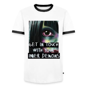 Anime Japon Démons - T-shirt contrasté Homme - blanc/noir - Devant - AI Model Female 172 light (172cm) & AI Model Male 178 dark (178cm)