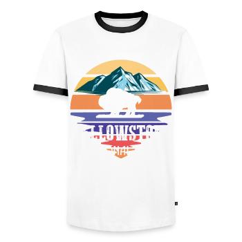 Yellowstone Nationalpark Wyoming Büffel Souvenir W - Männer Kontrast-T-Shirt - Weiß/Schwarz - Vorne - AI Model Female 172 light (172cm) & AI Model Male 178 dark (178cm)