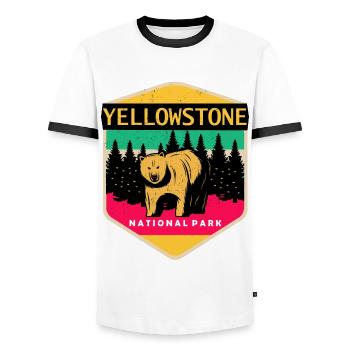 Yellowstone Souvenir National Park Grizzly Bear Wyomi - Men's Ringer Shirt - white/black - Front - AI Model Female 172 light (172cm) & AI Model Male 178 dark (178cm)