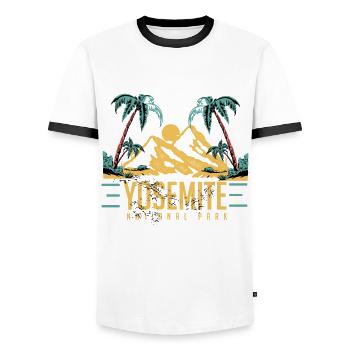 Parc national Souvenir Californie Yosemite Randonnée - T-shirt contrasté Homme - blanc/noir - Devant - AI Model Female 172 light (172cm) & AI Model Male 178 dark (178cm)