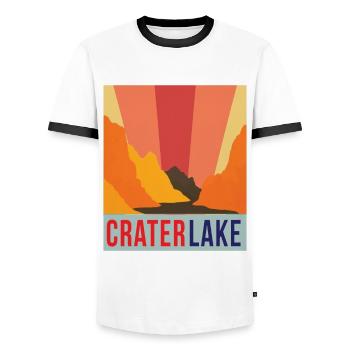 Crater Lake National Park Oregon Hiking Nature Vulk - Men's Ringer Shirt - white/black - Front - AI Model Female 172 light (172cm) & AI Model Male 178 dark (178cm)