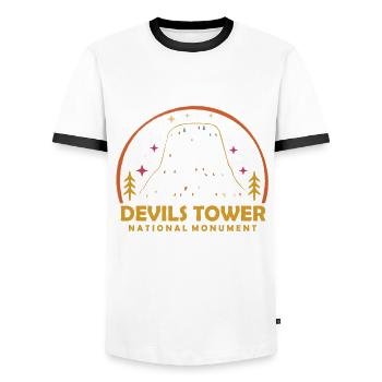 Devils Tower Wyoming Mountain National Monument Wall - Men's Ringer Shirt - white/black - Front - AI Model Female 172 light (172cm) & AI Model Male 178 dark (178cm)