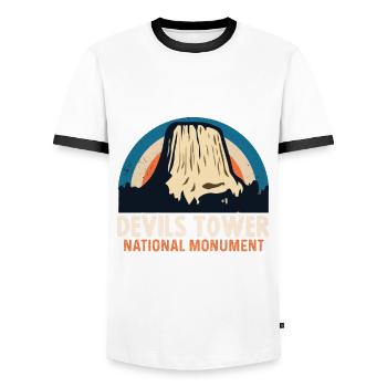 Devils Tower National Monument Wyoming Nature Hiking - Men's Ringer Shirt - white/black - Front - AI Model Female 172 light (172cm) & AI Model Male 178 dark (178cm)