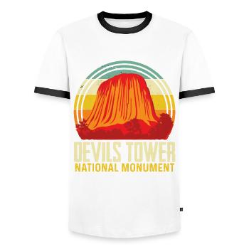 Wyoming Devils Tower National Monument Souvenir Natu - Men's Ringer Shirt - white/black - Front - AI Model Female 172 light (172cm) & AI Model Male 178 dark (178cm)